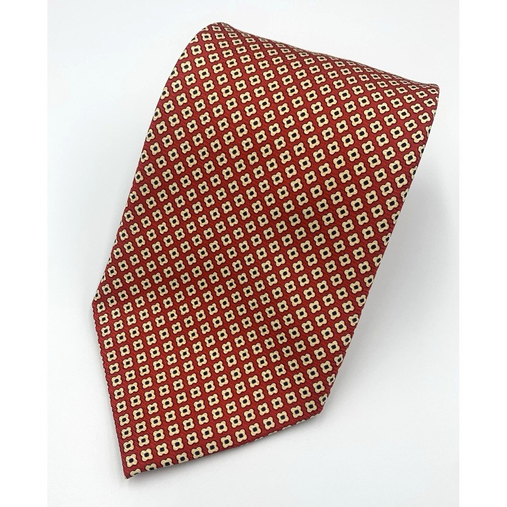 Brooks Brothers Makers‎ Men's Silk Tie Red White Black Floral Geometric 57.5"